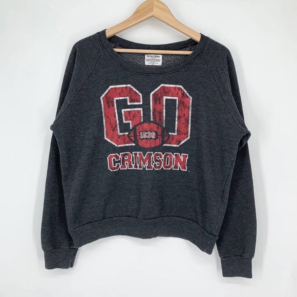 Recycled Karma Tops - Recycled Karma Go Crimson Harvard Football Sweatshirt Retro College Hoodie
